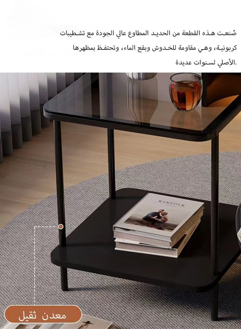 Kawkab Industrial Modern Glass Top Metal Side Table , Slim Narrow End Table with Sturdy Frame Small Space Corner Table for Living Room, Bedroom, Office, Easy Assembly - Image 2